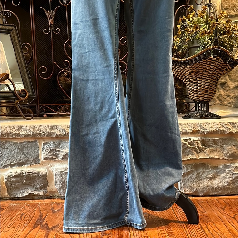 Free People Blue Flare Wide Leg Jeans - Picture 3 of 4